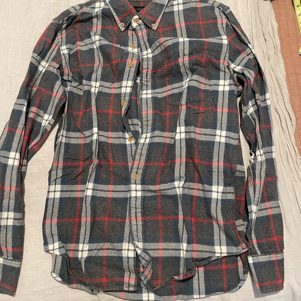 J. Crew Navy and Red Plaid Button-Down Shirt